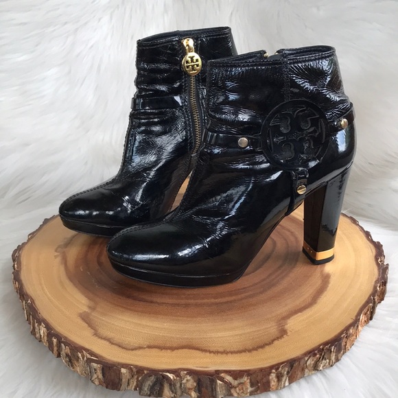 Tory Burch patent leather inside zip heeled boots - Picture 3 of 9
